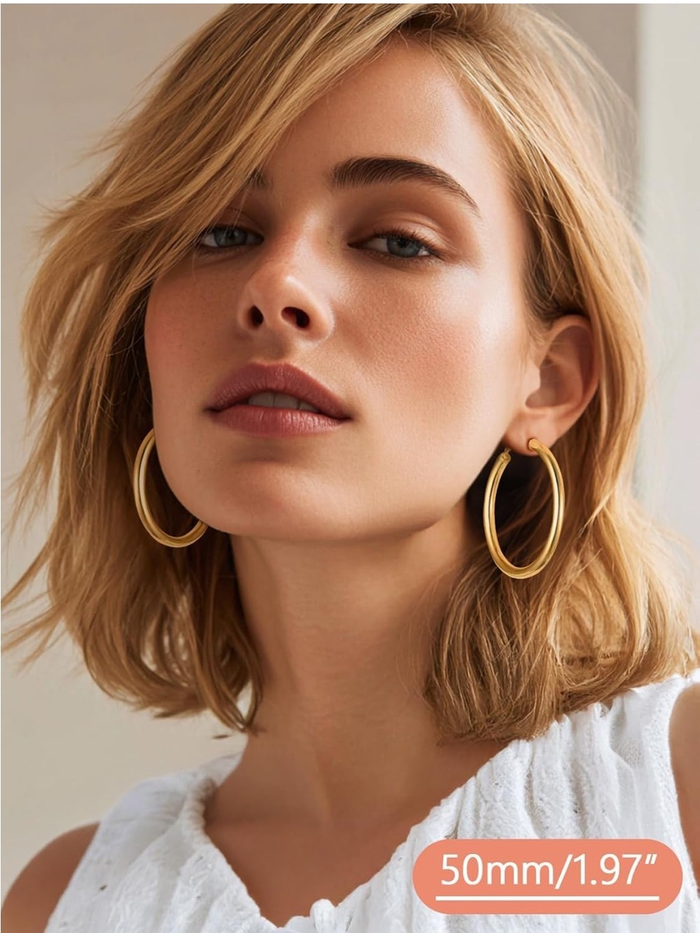 Thick ring earrings for women, 14K gold plated stainless steel